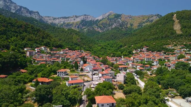 Aerial View of Potamia Village, Thassos, Greece