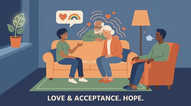 Coming out to family with carefully chosen words, held breath and love and acceptance in the room