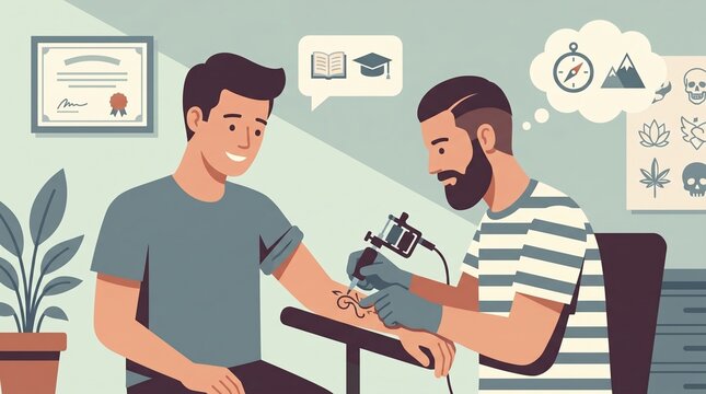 Person getting a tattoo that marks a personal milestone, with artist at work
