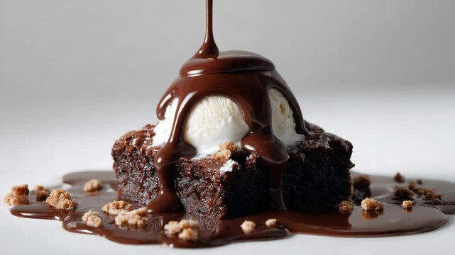 Decadent Chocolate Brownie with Vanilla Ice Cream and Melted Chocolate Drizzle