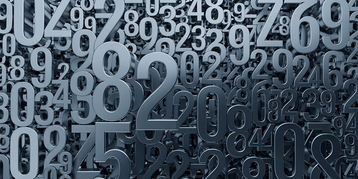 Dense Blue 3D Numeric Digits Filling Entire Frame in Layered Abstract Typography Texture Pattern as Data and Mathematics Technology Background Design Template