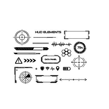 Set of digital hud interface elements and data icons