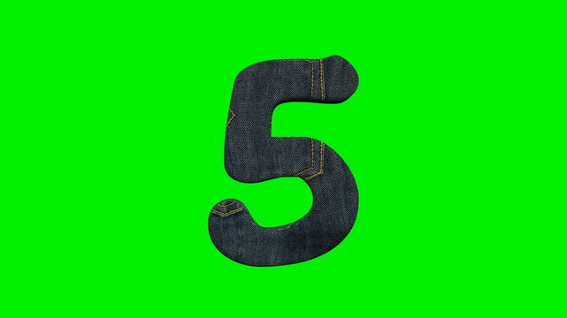 Video animation of a number with a blue denim fabric texture on a green screen background.