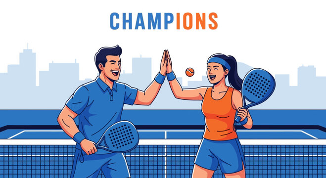 Two Padle Tennis Players Celebrate Victory with a High Five on the Court