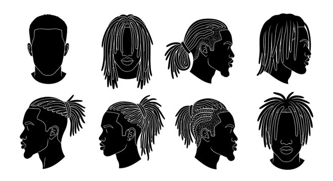 Black Silhouette Collection of Diverse Men's Hairstyles