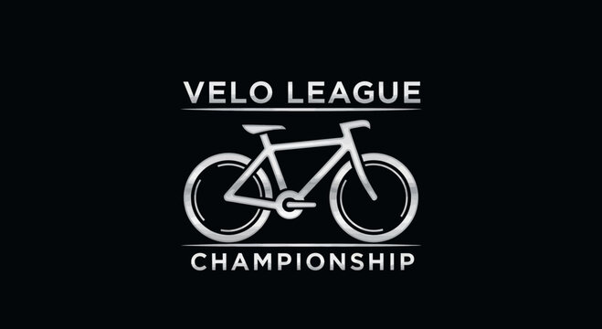 Velo League Championship: Silver Bicycle Logo Against a Sleek Black Background Design