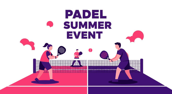 Vibrant Padel Summer Event Illustration Featuring Players in Dynamic Action and Bold Graphics