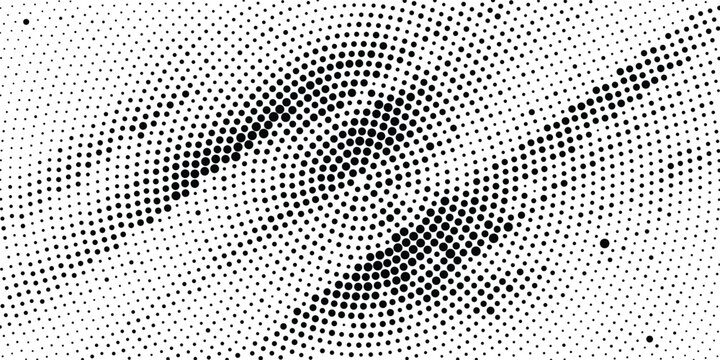 Black halftone dots abstract background &ndash; dynamic wave pattern, pop art texture, dotted gradient design