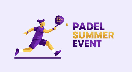 Fototapeta premium Vibrant Summer Padel Tournament Illustration Featuring Energetic Player and Event Typography