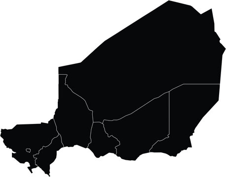Map of Niger with Adminstrative Regions Silhouette Editable Illustration Vector
