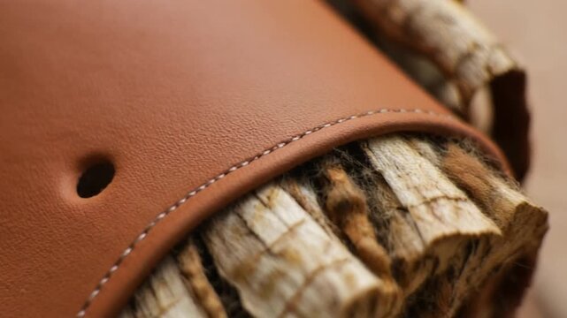 Close-up of artisan leatherwork and textured natural material