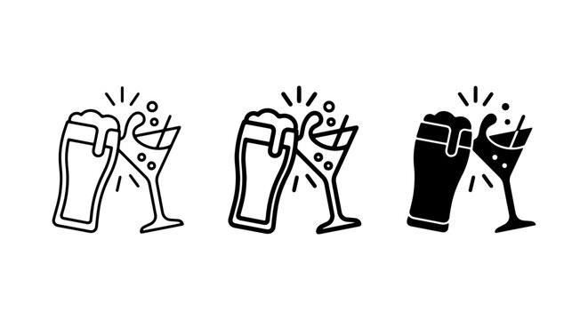 Cheers! Beer and Cocktail Icons, Celebration Toast Vector Set, Bar Drink Symbols, Festive Cheers Graphics