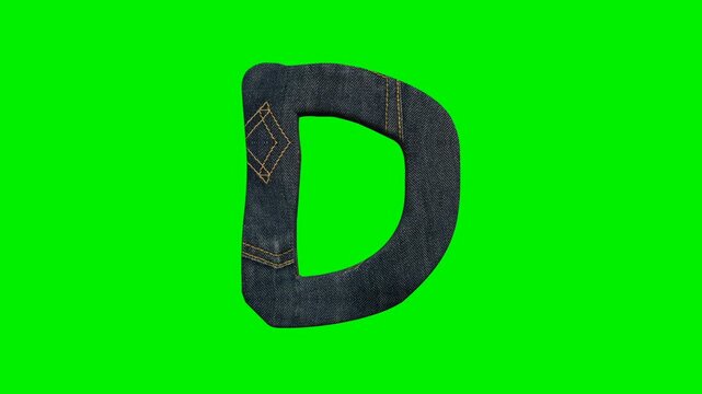 Animation video alphabet letters with blue jeans texture on green screen background