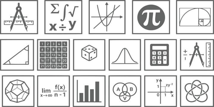 Math Symbols Icons: A collection of meticulously crafted, clean-lined icons representing the essence of mathematics, covering geometry, calculus, and beyond.