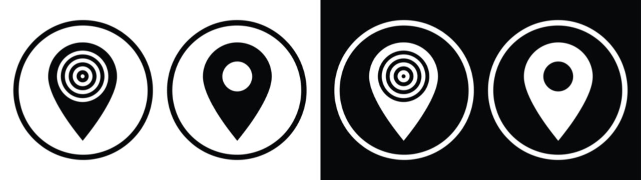 Location pin icon set concentric circles and dot variations