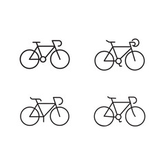 Obraz premium Four black line drawings of bicycles with different handlebar styles four bicycle line drawings bicycle icons bike illustrations