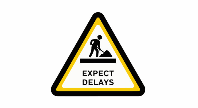 Warning sign indicating potential delays due to construction work