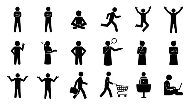 Diverse Human Poses Set: Silhouettes of People in Various Actions and Emotions