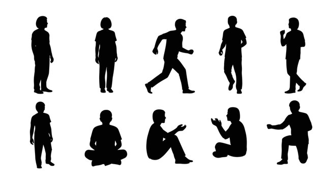 Diverse Human Silhouettes Collection: Various Poses & Activities