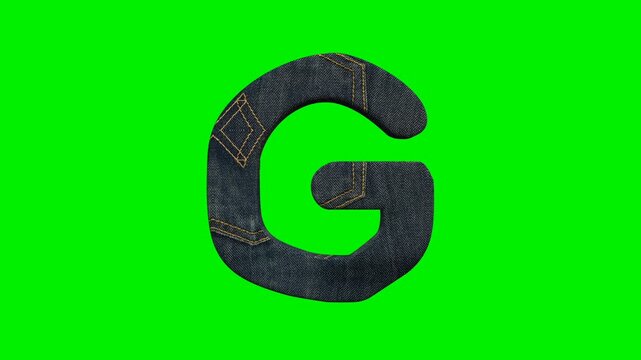 Animation video alphabet letters with blue jeans texture on green screen background