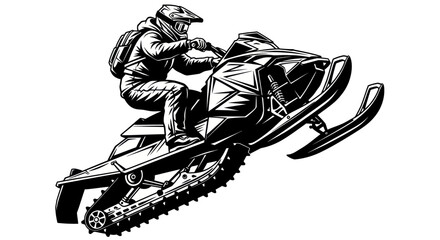 Snowmobile Rider Jumping, Winter Extreme Sports Activity Vector Illustration © bayu