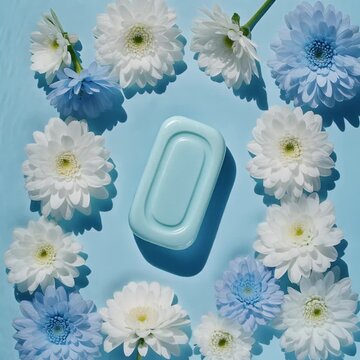 水色の花と石鹸