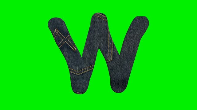 Animation video alphabet letters with blue jeans texture on green screen background