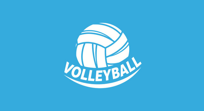 Volleyball Emblem In White On A Bright Blue Background With Clean And Simple Design