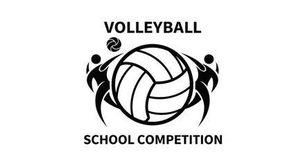 Fototapeta premium Volleyball School Competition Emblem, Artistic Design With Players And Ball Silhouette