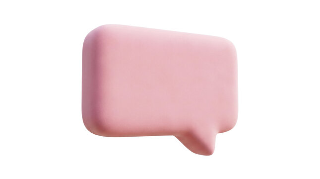 Minimalist pink 3D speech bubble icon, rounded chat box for social media communication, soft clay style message notification symbol isolated on Transparent Background