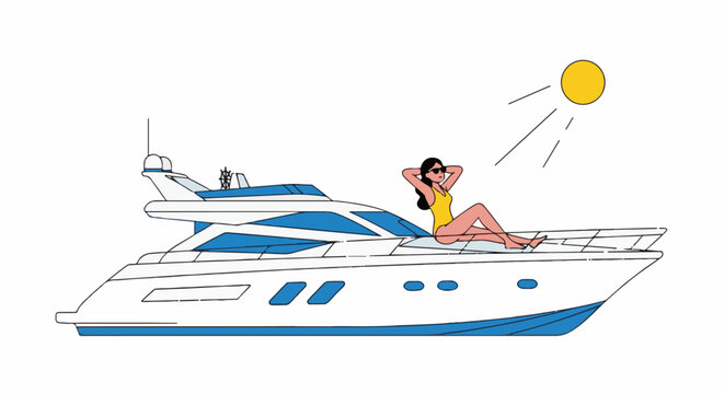 Woman sunbathing on a luxury yacht under the bright sun