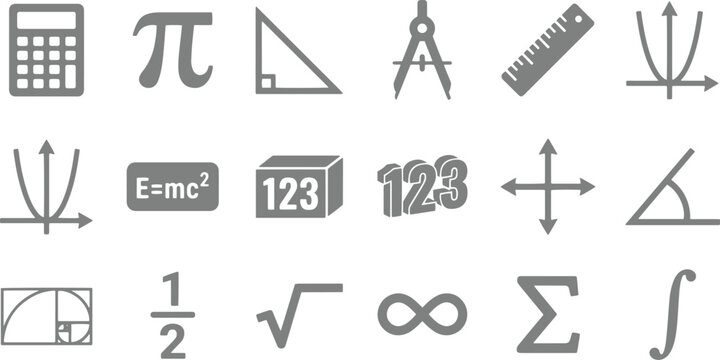 Mathematics Icon Set: A comprehensive collection of meticulously crafted mathematical symbols and tools, essential for the exploration and understanding of abstract concepts.