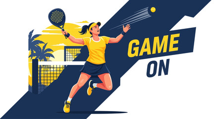 Fototapeta premium Woman Playing Paddleball Game with a Dynamic Illustration of Action and Movement