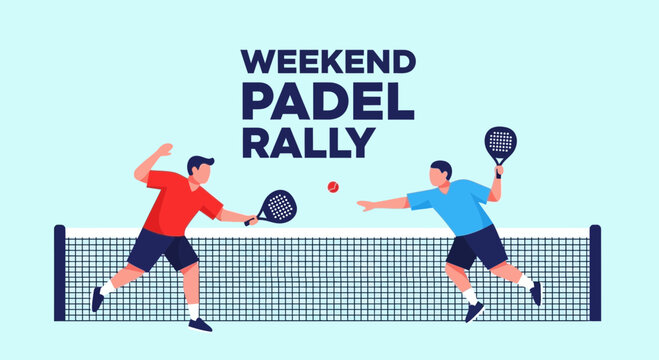 Weekend Padel Rally Illustration Depicting Two Players in Action with a Court Aesthetic Graphic