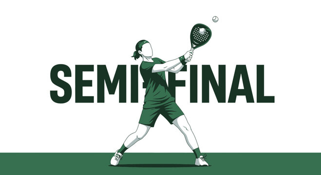 Woman Playing Padel in Competitive Semifinal, Striking the Ball in a Tournament