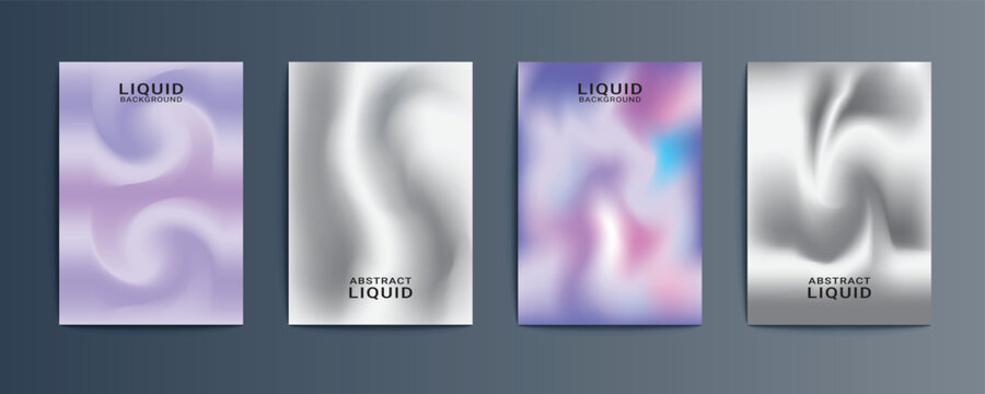Holographic and silver metallic fluid gradient vector background set, Abstract liquid wave cover background template collection.