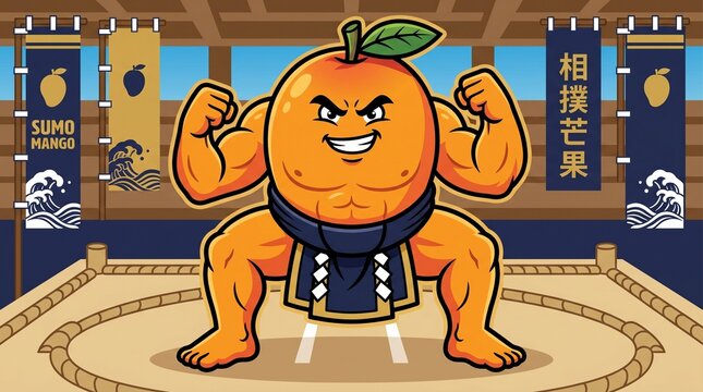 Large Powerful Sumo Mango Wrestler Mascot Vector Illustration