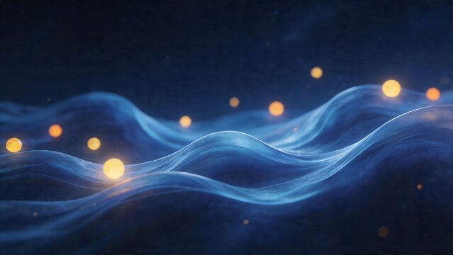 Abstract blue wave with glowing orbs