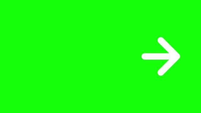 Animated White Arrow Pointing Right on a Green Screen Background.