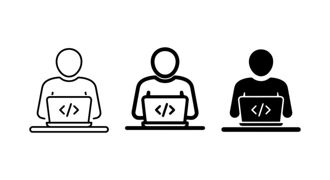 Coding Icons Set: Programmer, Developer, Coder, Software Engineer, Computer Science, Technology, Vector Graphics, Simple, Modern, Minimalist