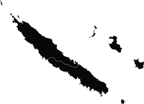 Map of New Caledonia with Administrative Regions Silhouette Editable Illustration Vector.