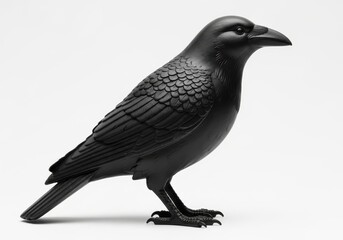 Obraz premium Realistic Black Raven Sculpture Isolated on White Background - Detaile