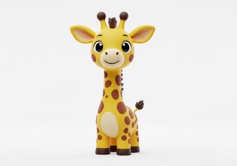 Obraz premium Cute 3D Rendered Cartoon Giraffe Character with Big Eyes and Friendly