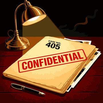 Create a realistic Old Confidential File Folder Lying on Detective Desk with Lamp vector art..