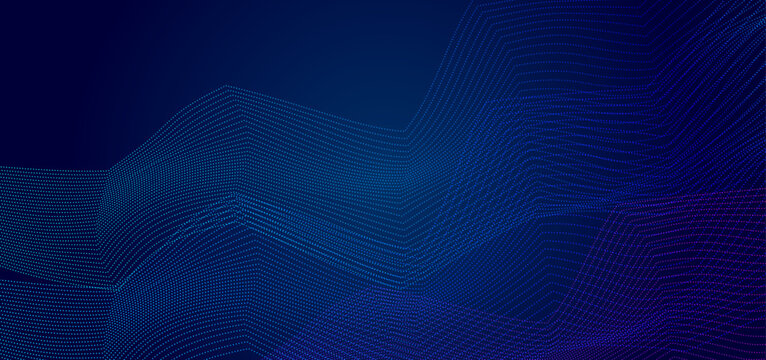 青と紫のドットグリッドが波打つ未来的データ空間背景｜AI・メタバース・ビッグデータを表現した抽象デジタルアート