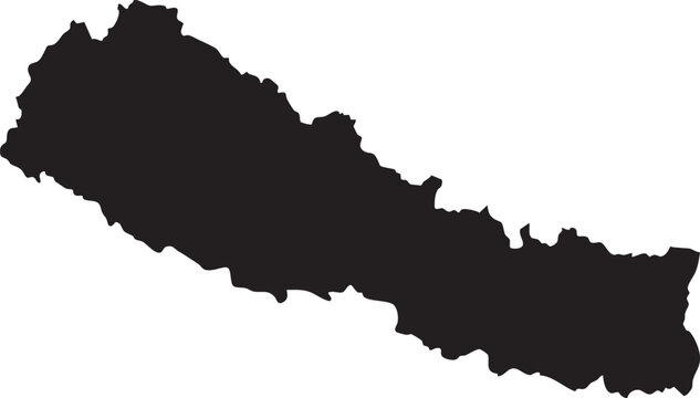 Map of Nepal Solid Black Silhouette Editable Cartography Illustration Vector