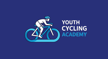 Fototapeta premium Youth Cycling Academy Logo: Dynamic Silhouette of Cyclist and Modern Design Aesthetic
