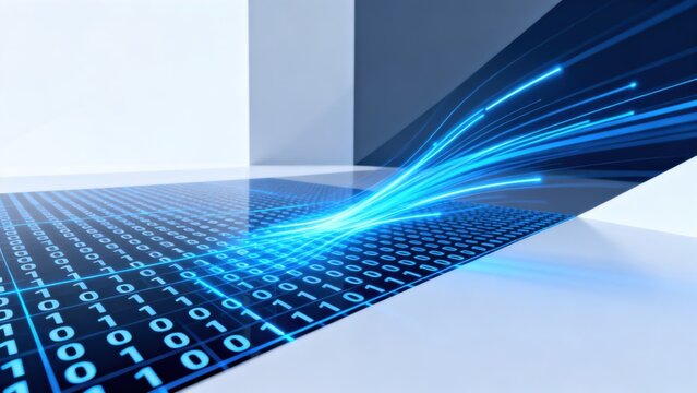 Blue light beams on binary code surface