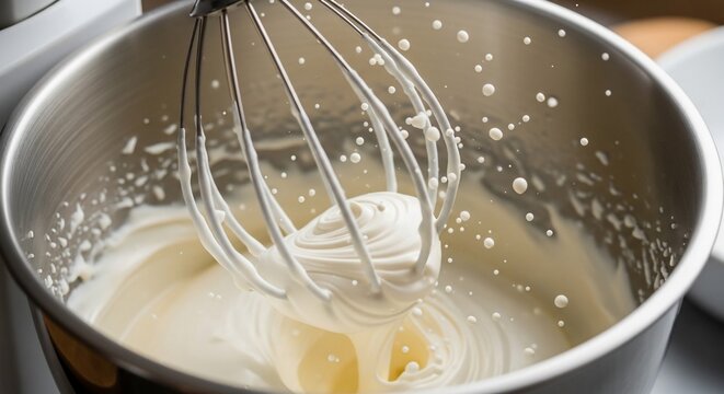 Mixing whipped cream in a metal bowl