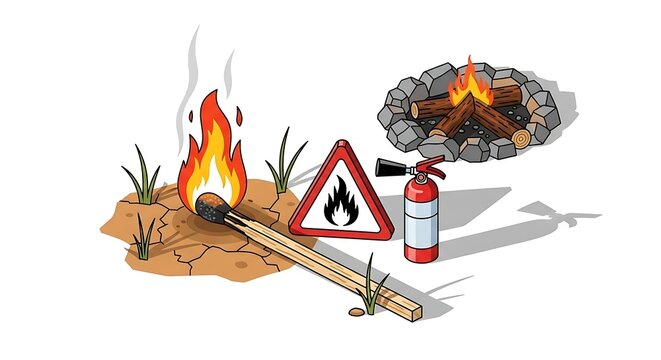 Fire safety and prevention warning signs.